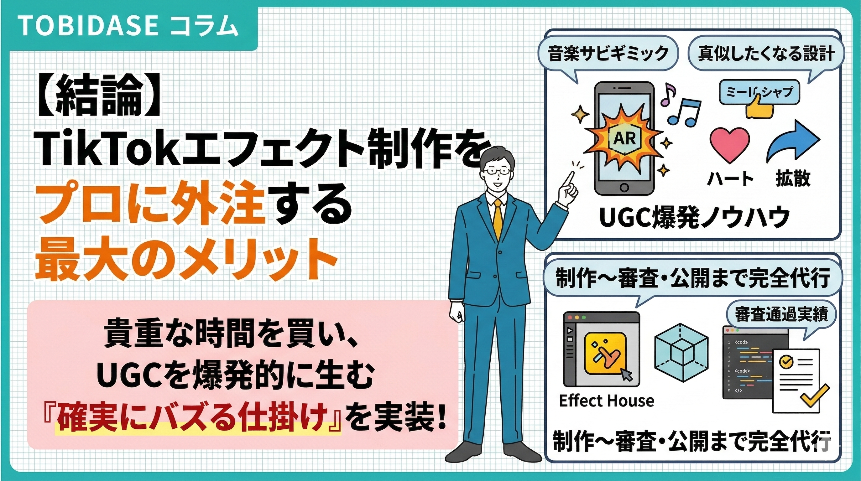 TikTokエフェクト制作をプロへ外注するメリットをまとめた図解
