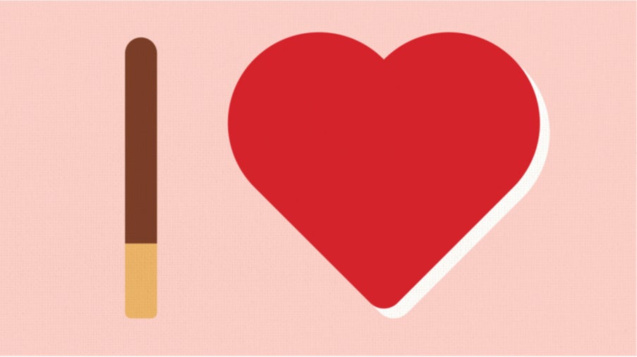 ポッキーをIに見立てハートと組み合わせる限定パッケージ裏面デザイン