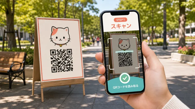 掲示物のQRコードをスマートフォンで読み取っている画面例