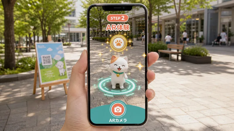 スポットでARキャラクターが現れている画面例