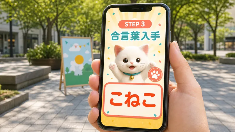 画面に出た合言葉を確認している画面例