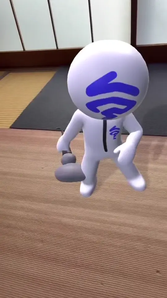 畳の上でキャラクターが踊る、はてな「参?」TikTok ARエフェクトの実画面